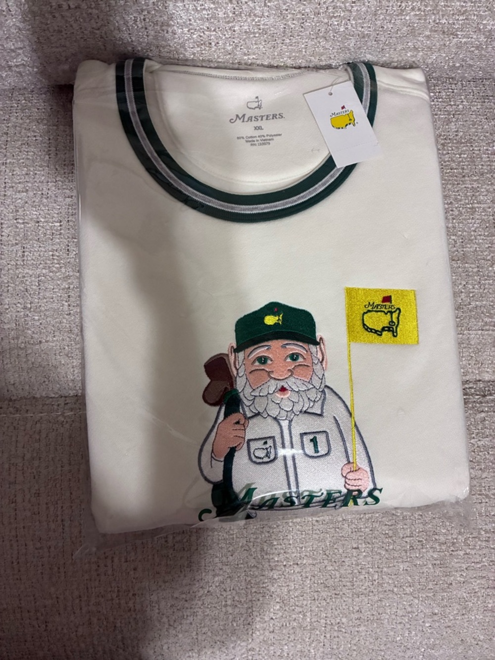 Masters Unisex Cream Sweatshirt with Green Trim and Yellow Flag Gnome